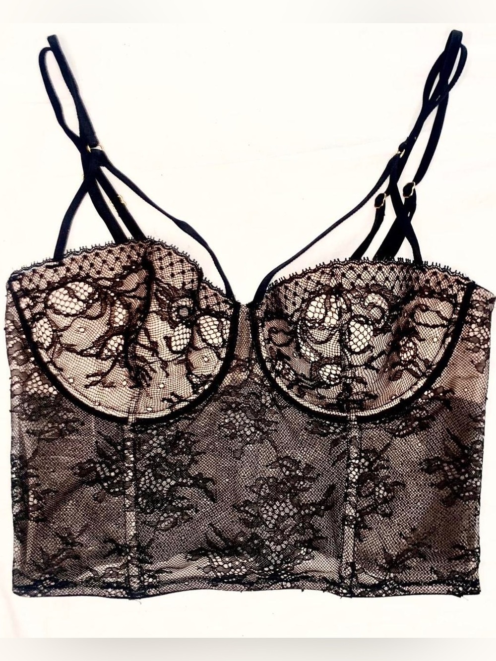 NWT Victoria's Secret longline mesh and black lace corset bustier. Size 34C